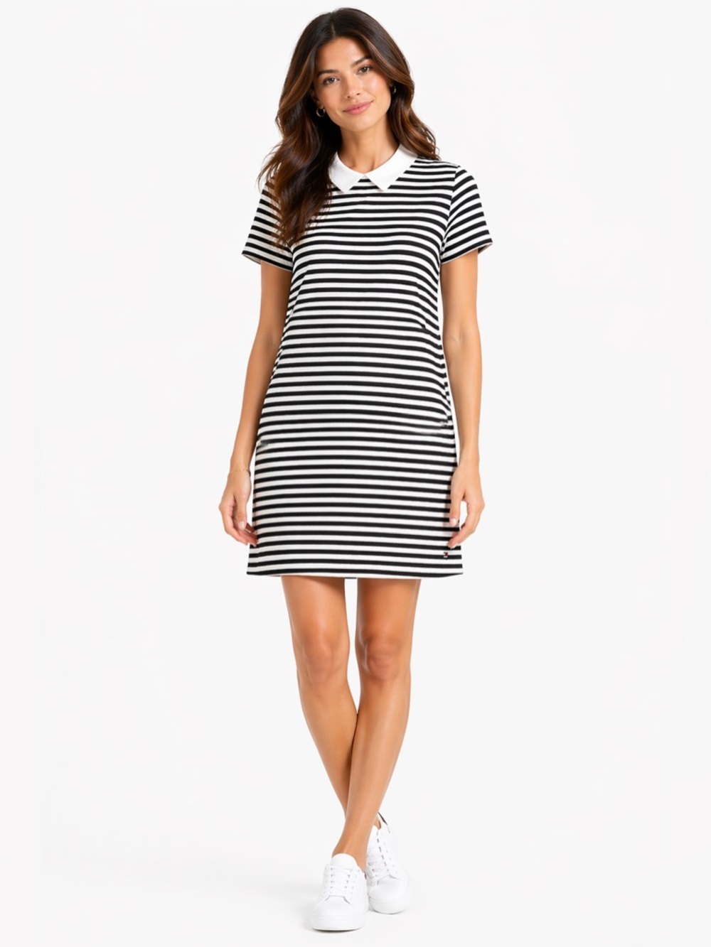 EUC Tommy Hilfiger Size Large Striped Black and White Collar Dress‎